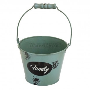 Găleată din tablă Family verde salvie cu toartă
